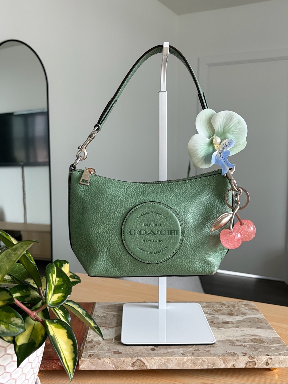 Coach Washed Green, Pebbled Leather Dempsey Shoulder Bag